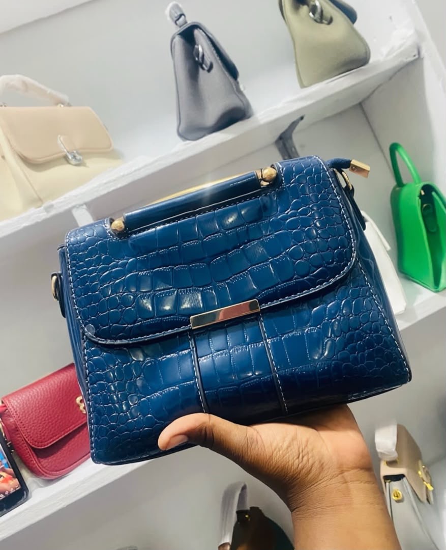 Blue leather handbag