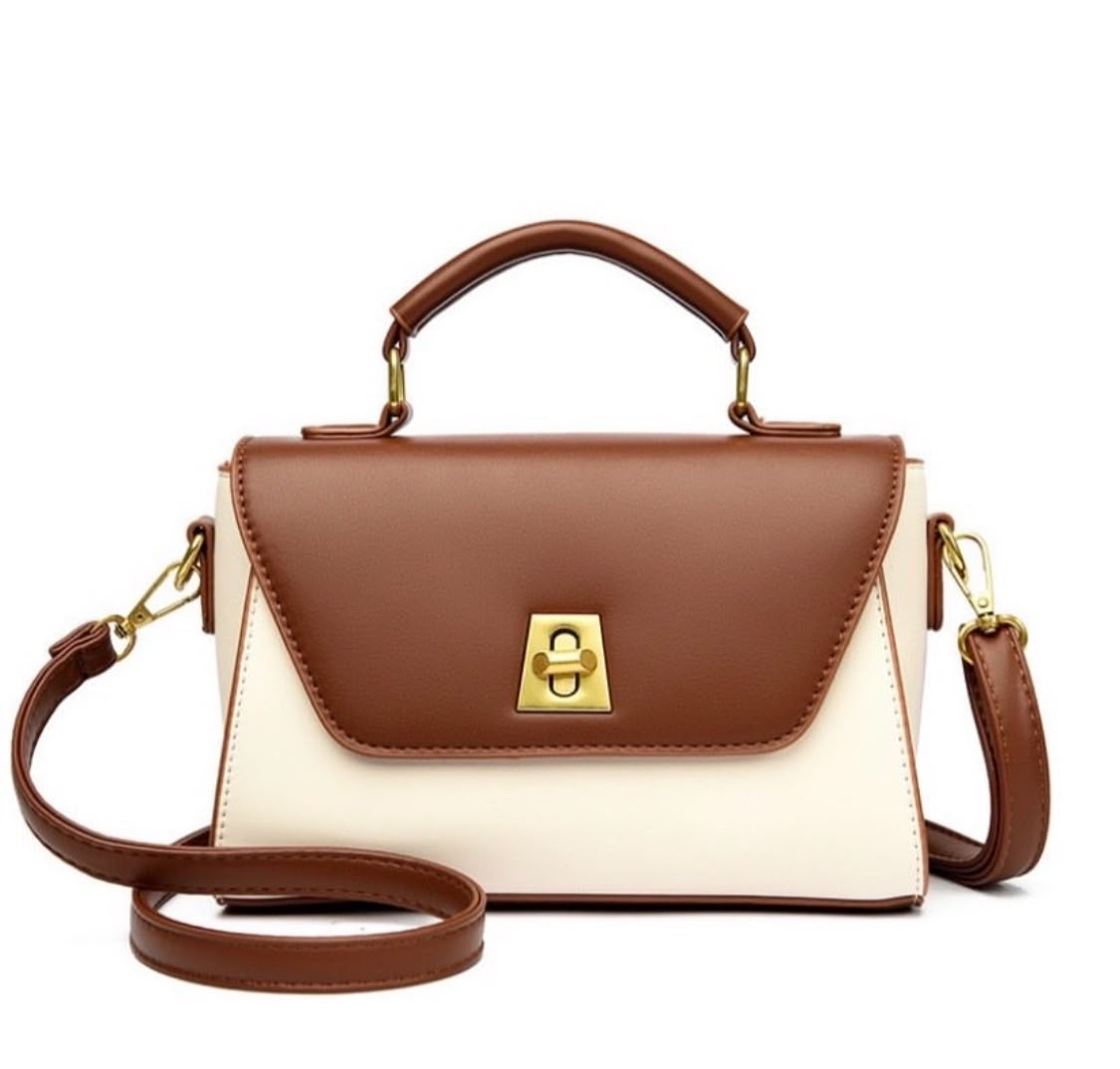 Brown amd white satchel bag