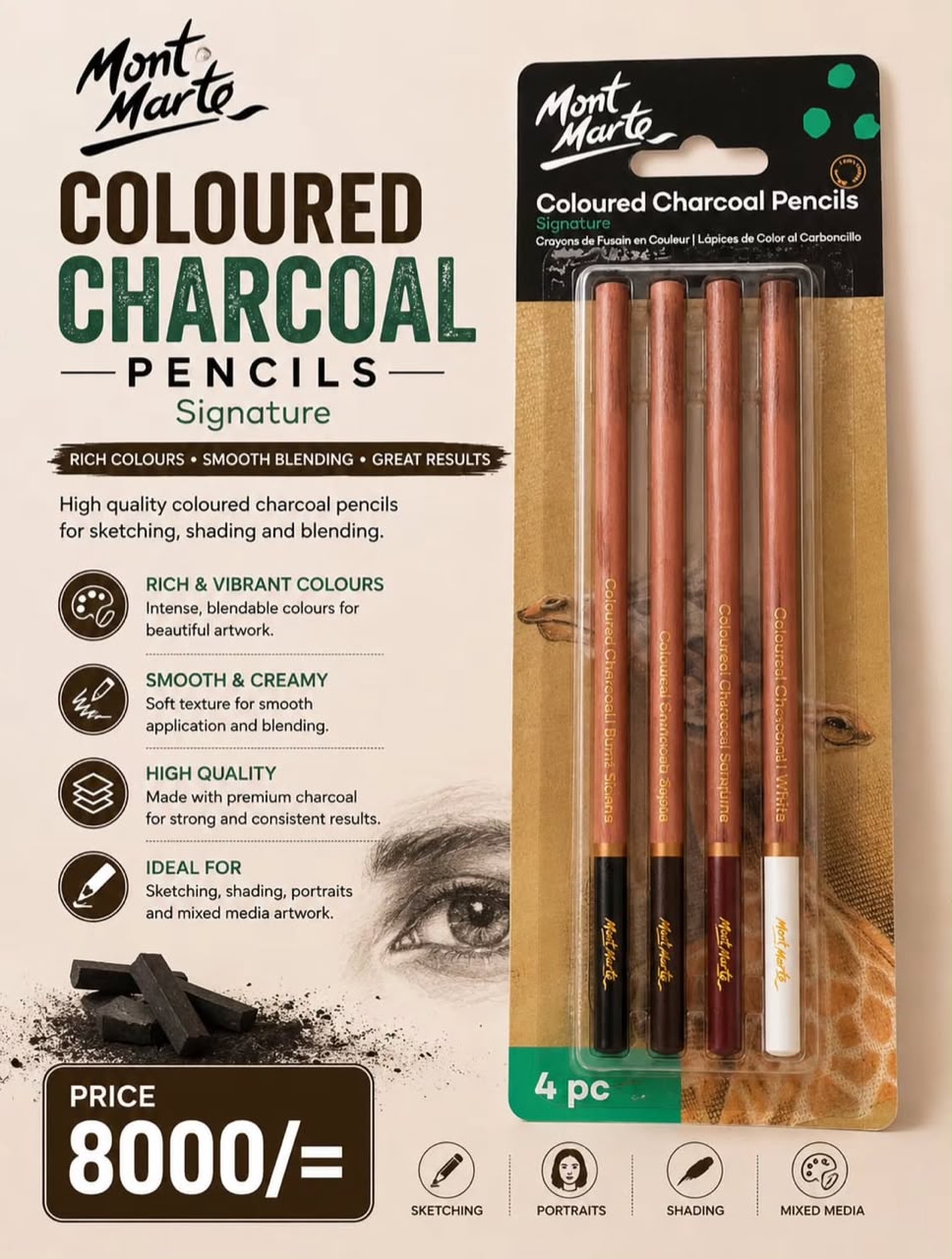 Colored charcoal pencils