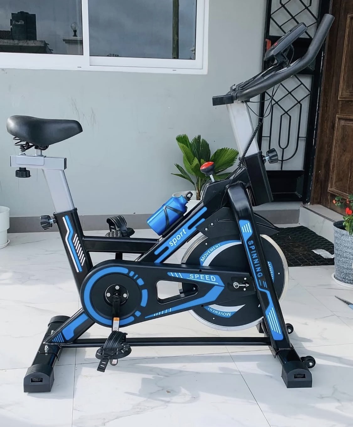 Blue spinning bike