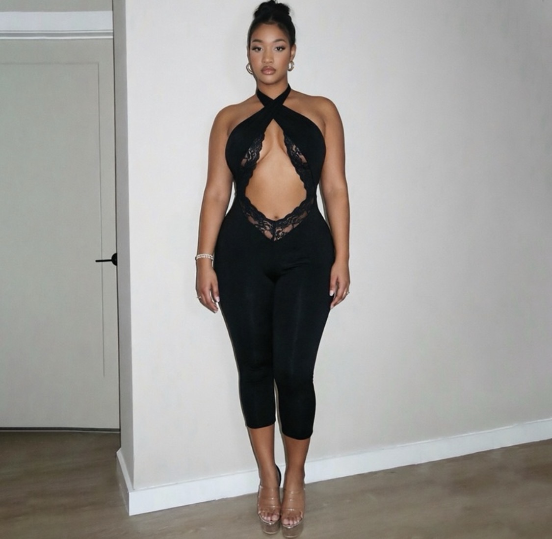 Black lace cari jump suit