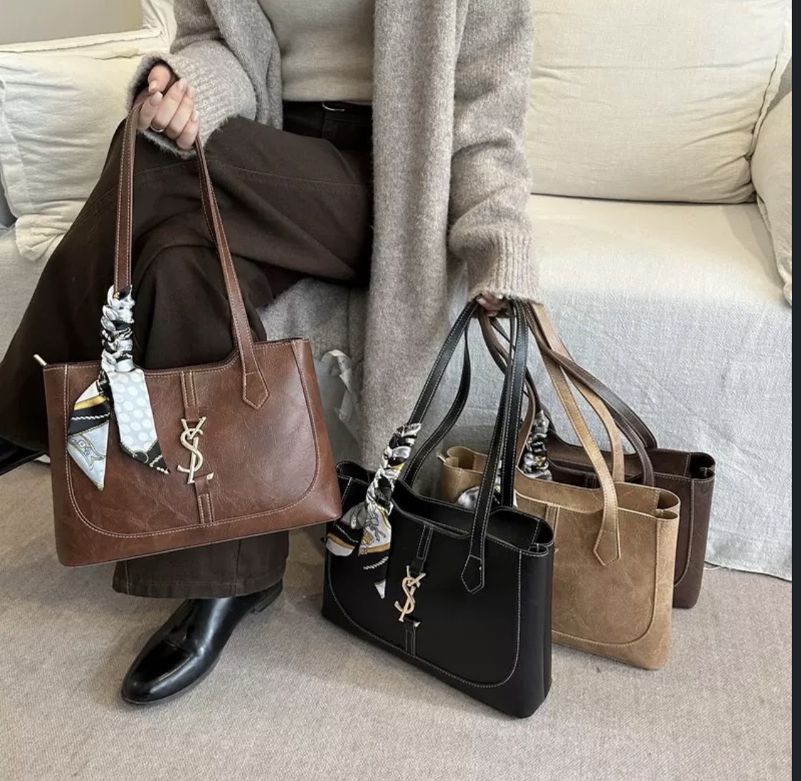 Leather tote handbag