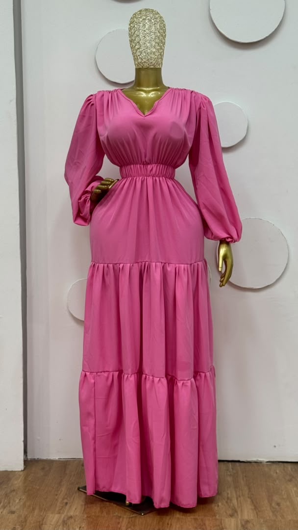 V colla cut long dress