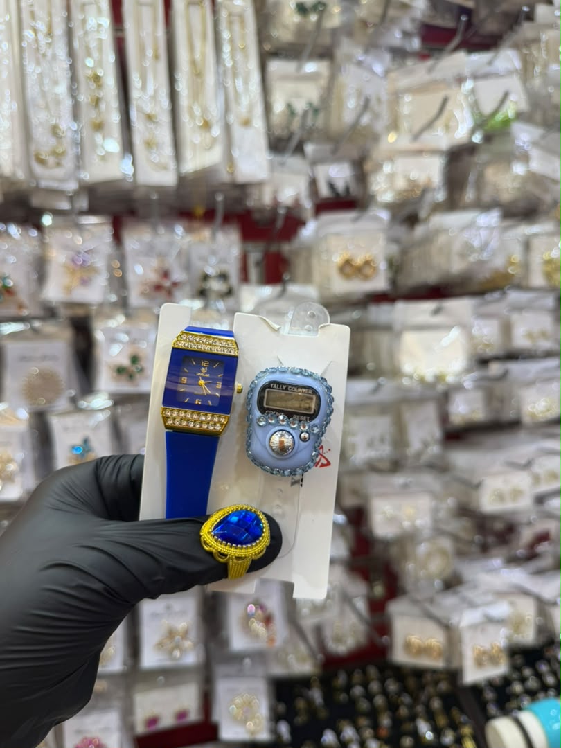 Blue watch, purple tally counter
